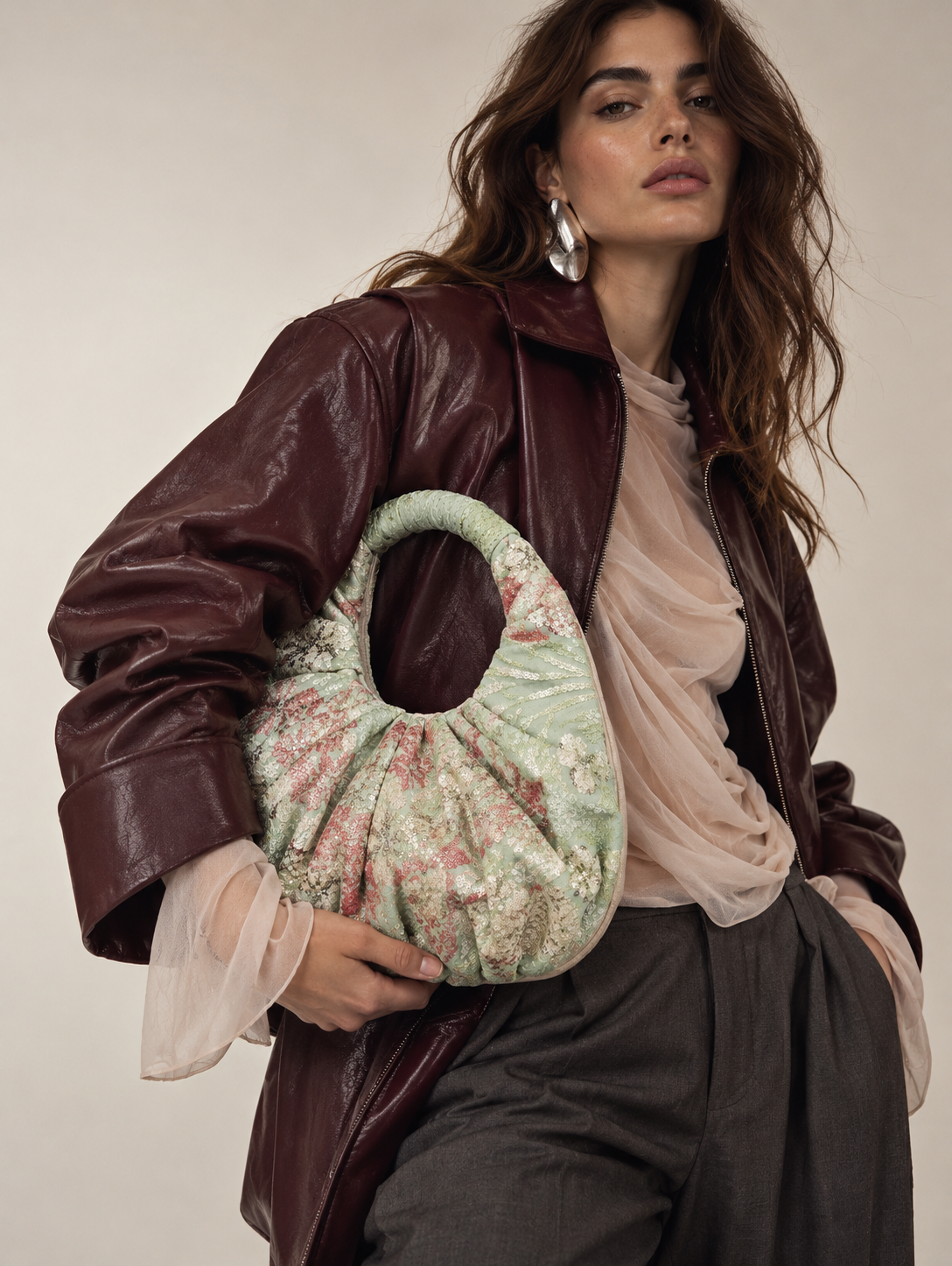 Bolso Bordado Verde Salvia